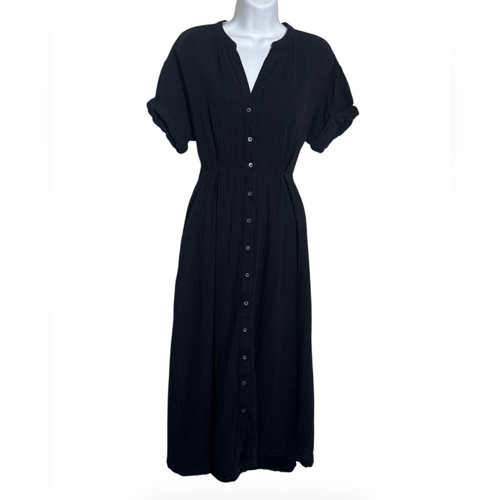 Xirena Lennox‎ Size XS Black Cotton Gauze Button Front Short Sleeve Maxi Dress